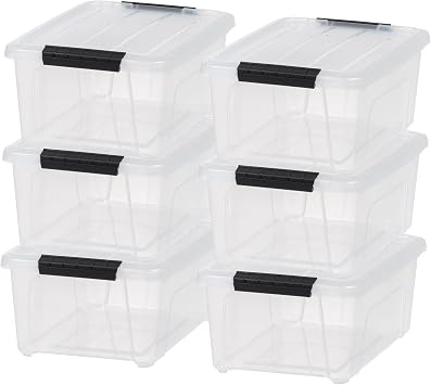 12 Qt./3 Gal. Plastic Storage Box with Latching Lid, Clear, Stackable Storage Containers, Tote 6 Pack