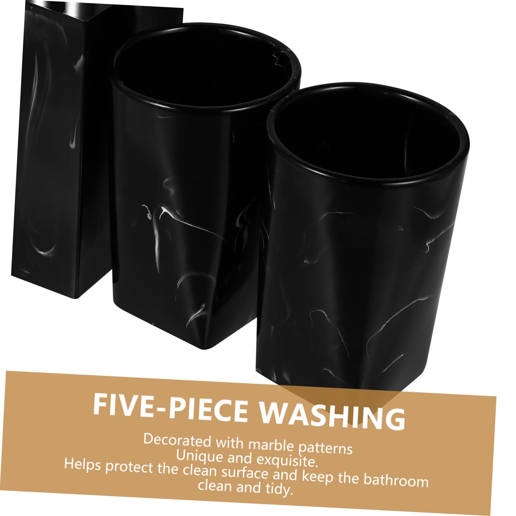 Cabilock Conjunto de Accesorios de Baño de Resina Negra Jaspeada de 5 Piezas Soporte para Cepillos de Dientes y Jabonera Práctico y Cómodo para Baño Moderno
