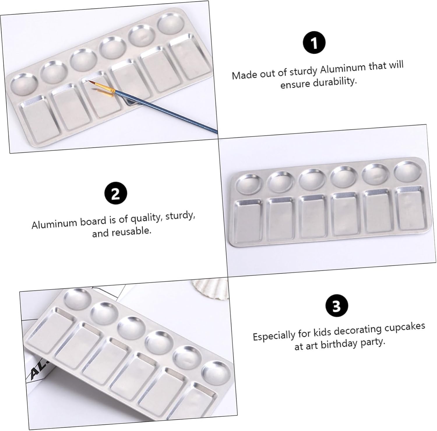 Uonlytech 12-Hole Aluminum Paint Tray for Artists Long Shape Palette for Watercolor Acrylic Gouache for Painting Supplies Mixing Colors and Creative Projects