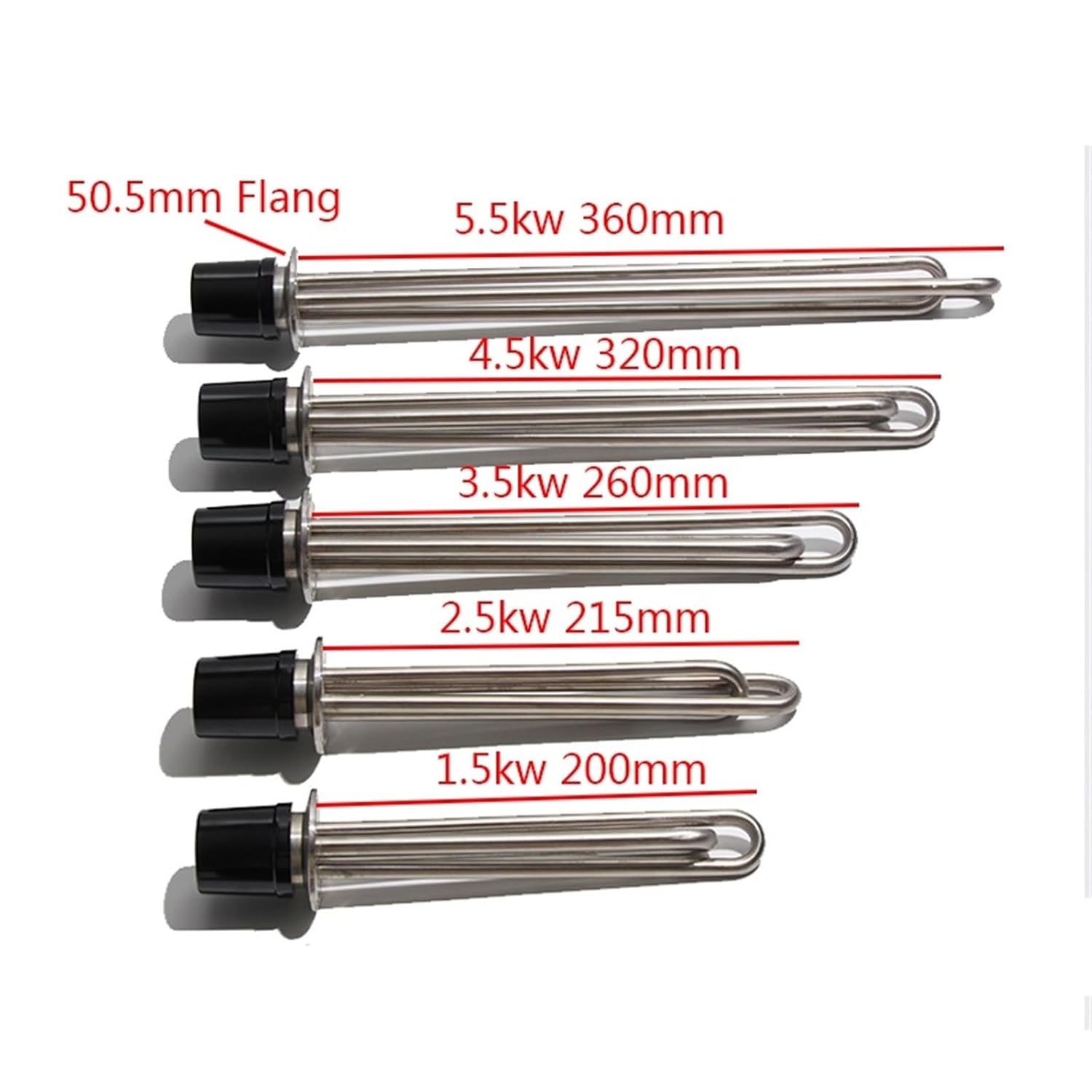 G1 Thread Tri Clamps Water Heating Element 1500W 2500W 4500W 5500W 50.5mm Flange Immersion Heater Pipe 2 Phases 304SUS