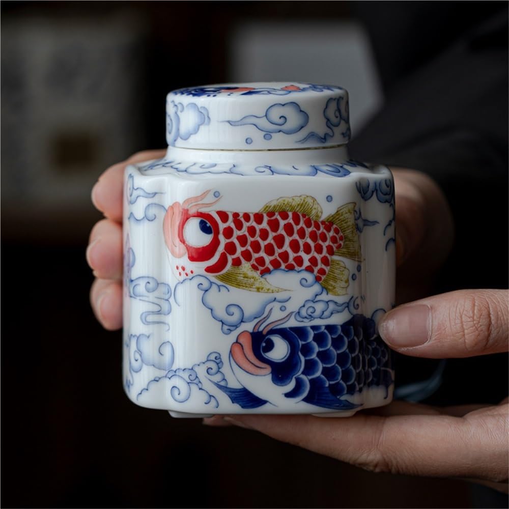 Puszka na herbatę Mutton Fat Jade Full Color Ceramic Bulk Tea Storage Can Kitchen Sealed Storage Can Household Chinese Tea Set Puszka na herbatę