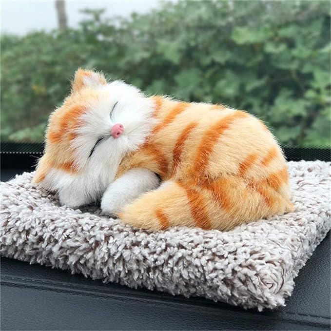 KACHKIT Sleeping Cat Plush Toy with Press Simulation Sound, Sleeping Cat Stuffed Animal Fur Soft Toys with Sound for Kids Car Dashboard Cat & Office Desk, (PCS-1).
