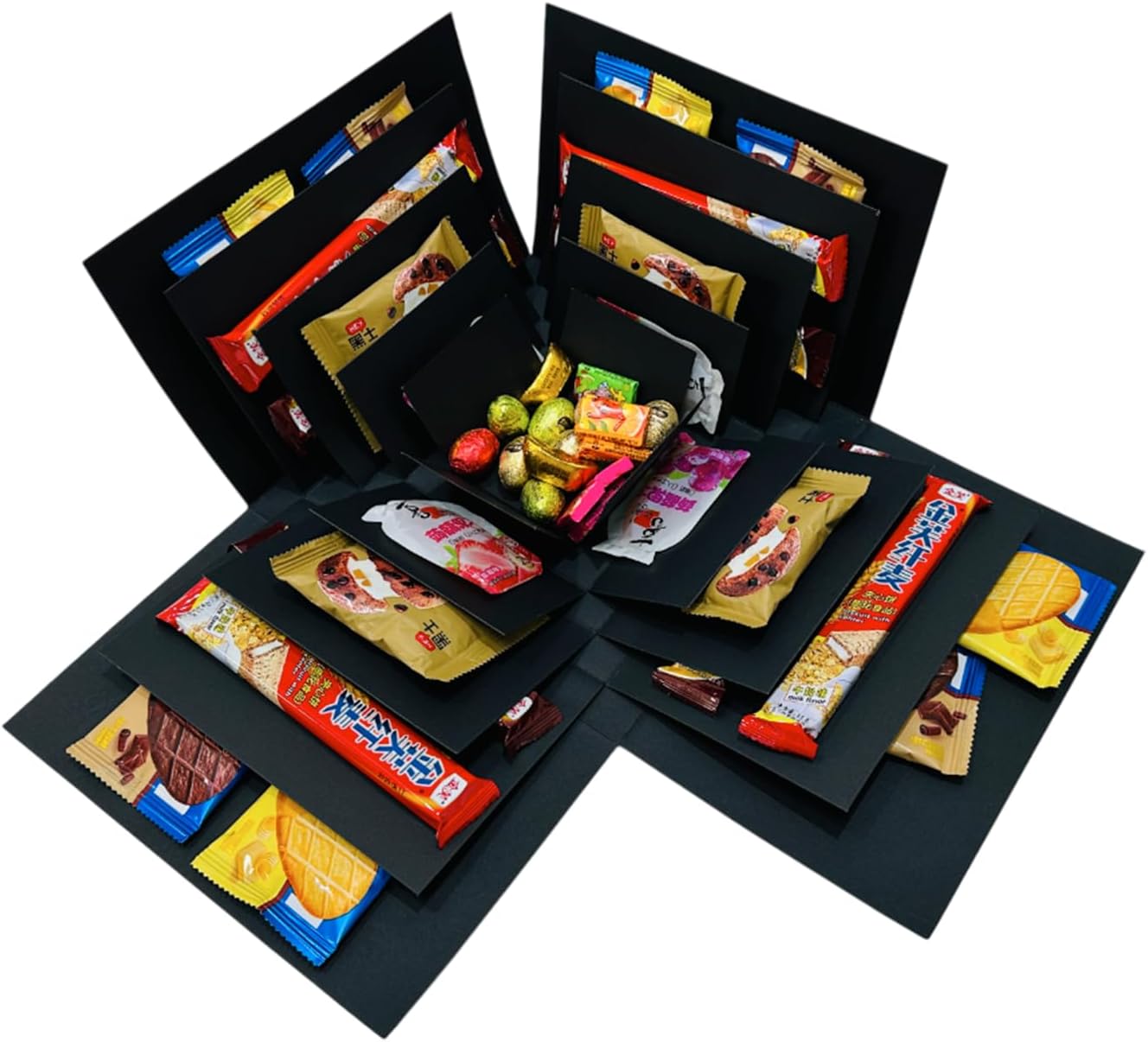 LOOMROOT Gift Box for Holidays, 5 Layer Surprise Picture Box Opens Up, Multi Layer DIY Photos Gift for Birthdays (BLACK)