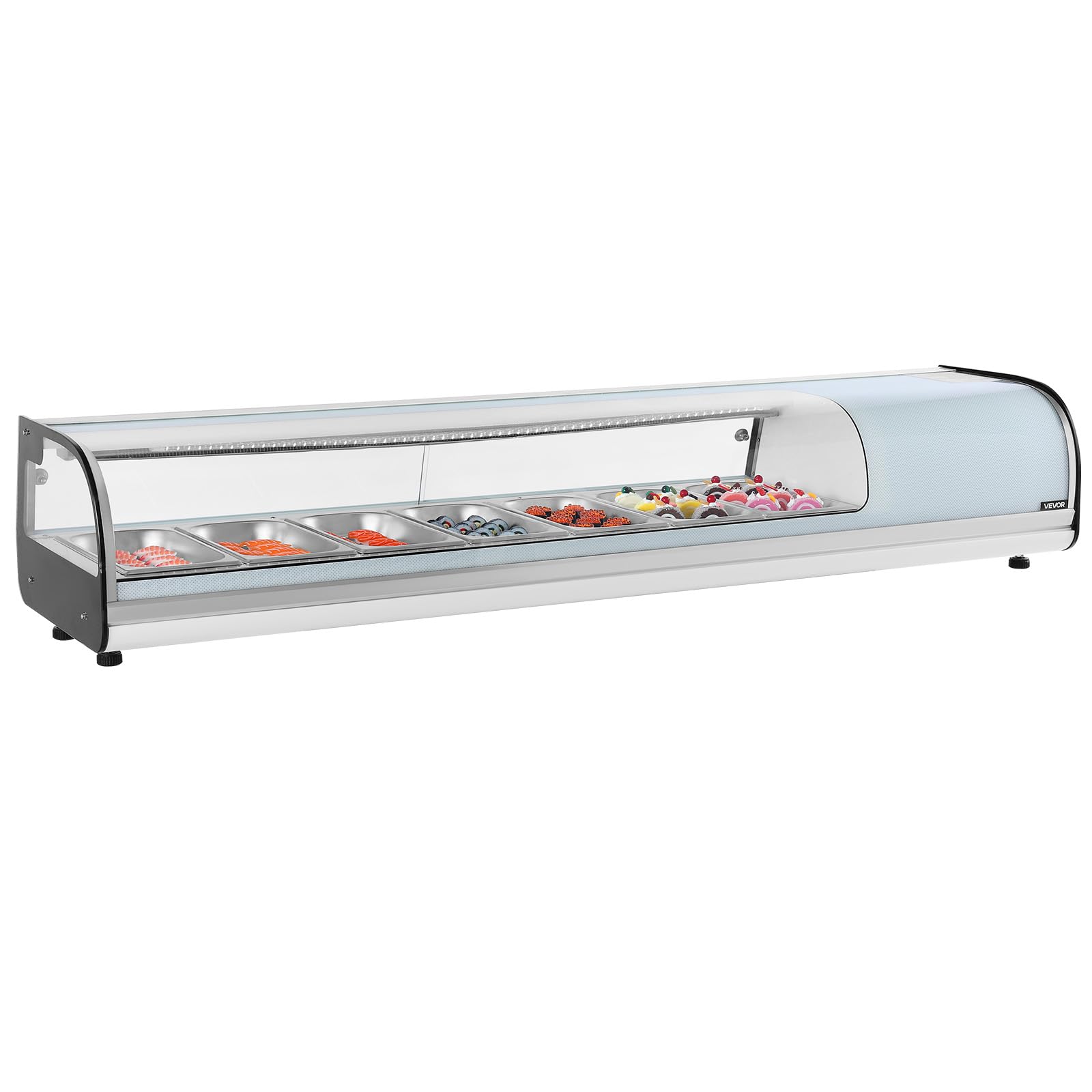 VEVOR Vetrina Refrigerata per Sushi Commerciale da 72 L, 7 Teglie con Vetro Curvo, Illuminazione a LED e Controllo Digitale della Temperatura, Frigorifero per Bancone Ristorante Negozio