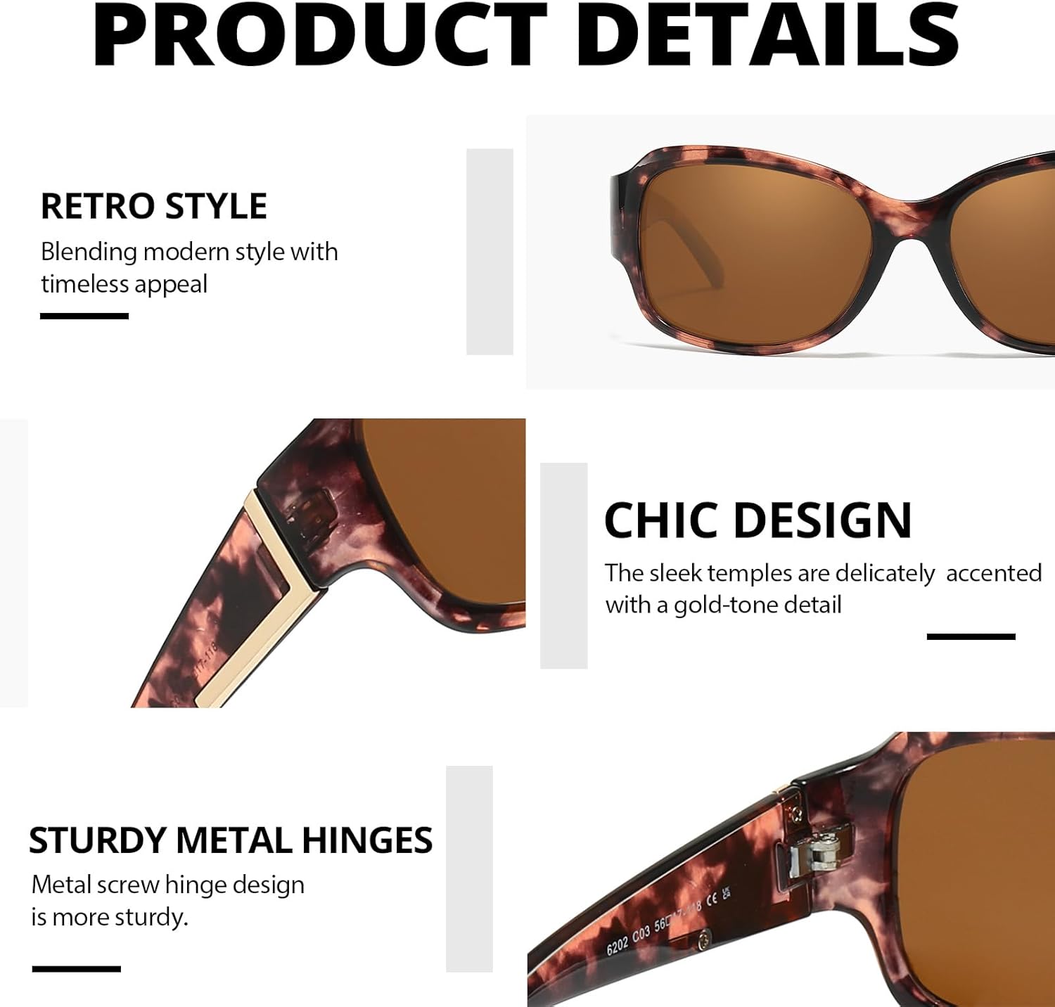 LVIOE Polarized Sunglasses for Women Fashionable Wrap Around Sunglasses with UV400 Protection LS6202 - Image 4