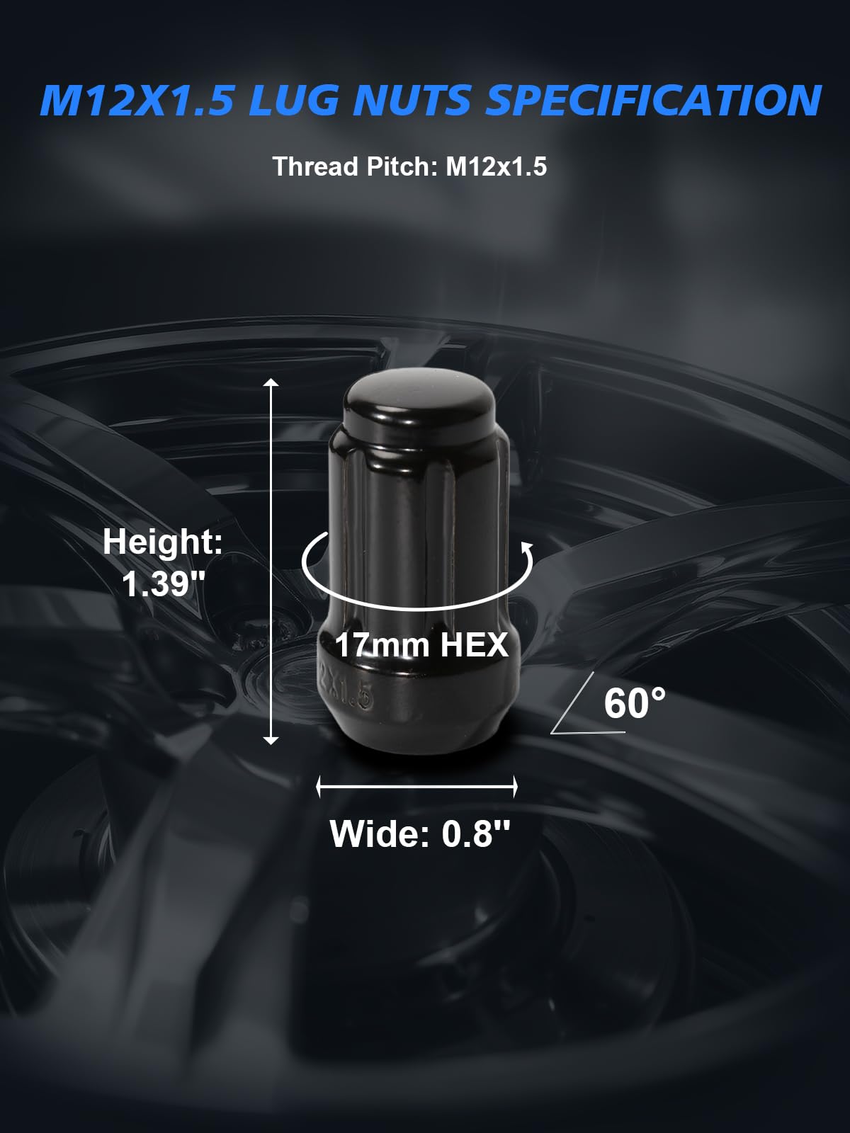 TAGMORE 20pcs M12x1.5 Spline Lug Nuts - Compatible with 1998-2022 Honda Accord/CRV, 1983-2020 Toyota Camry, 1996-2013 RAV4, One-Piece Design Factory Wheel Lug Nut Set with Socket Key (Black)