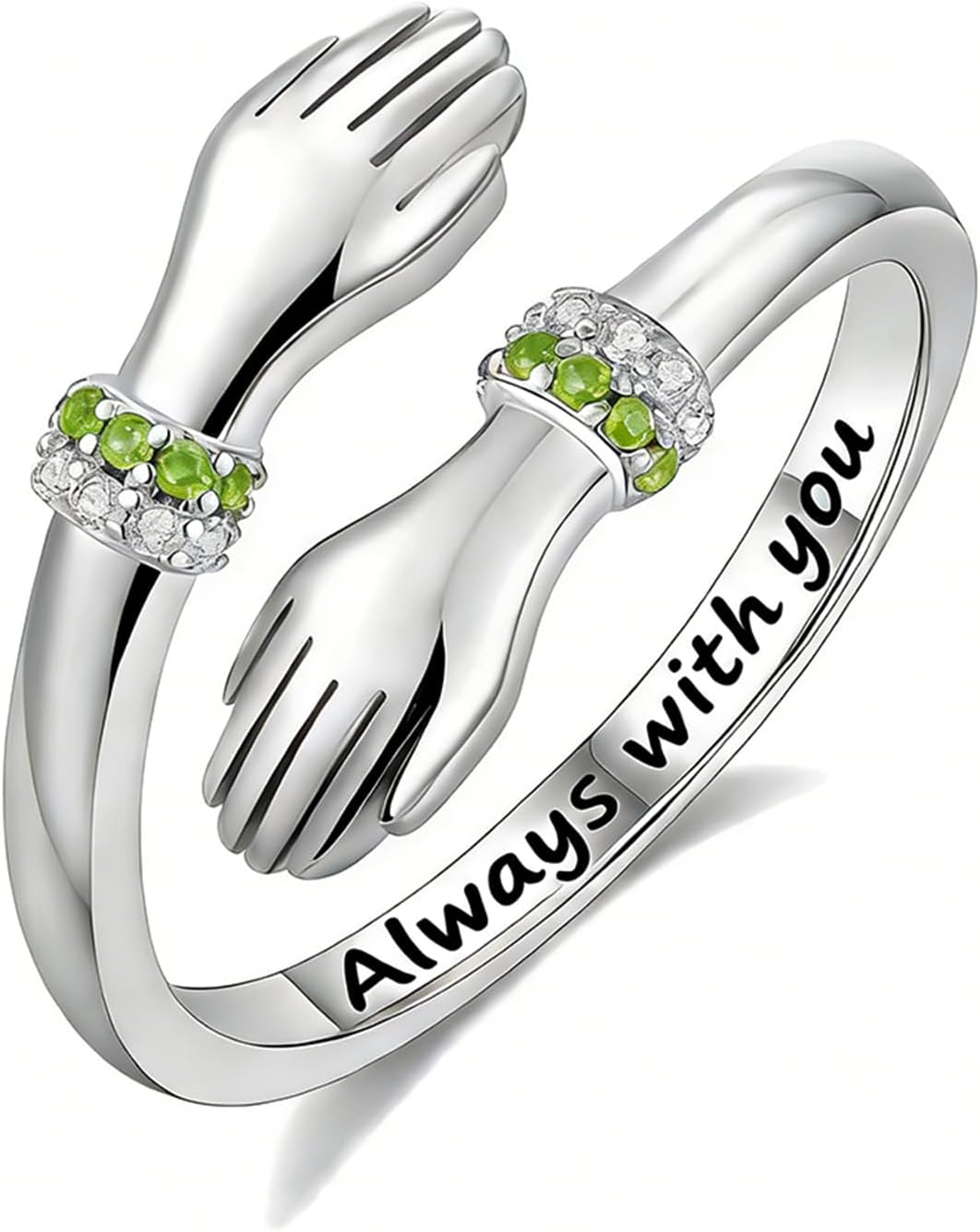 Prismata Hug Rings 925 Sterling Silver Hug Ring with 12 Months Birthstone Always with You Ring Valentine's Jewelry Gifts for Women Her Love One
