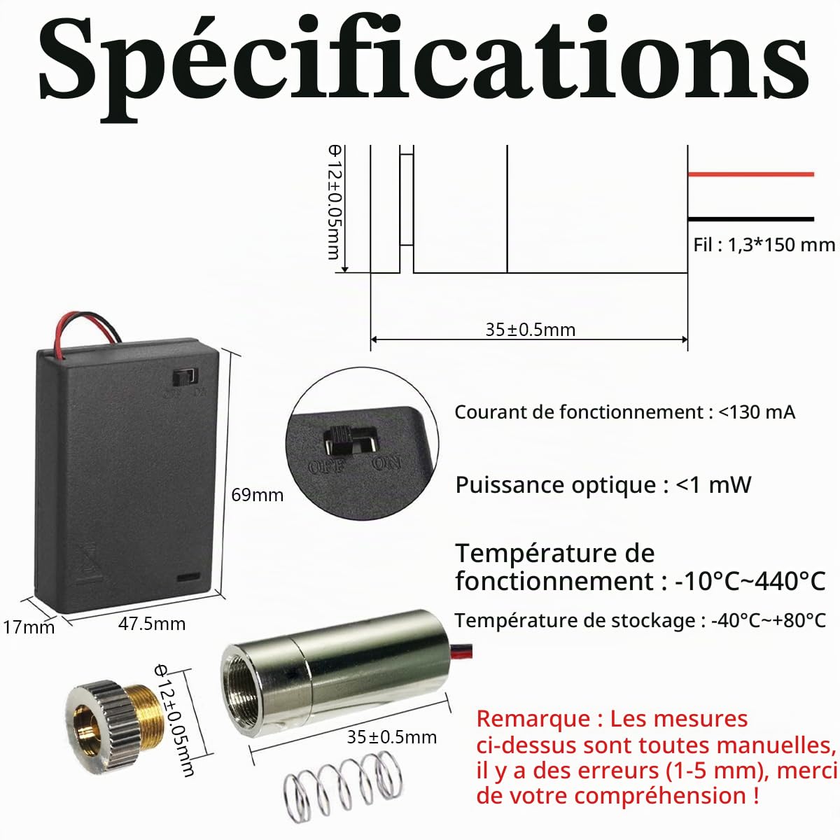 Module de Diode Laser, CTRICALVER 1 pcs 405nm Violet de Croix Laser 3-5V, Distance Focale Réglable, avec Lentille en Piastique + 1pcs 4,5V AA Batterie Boite (Forme de la source lumineuse: croix)