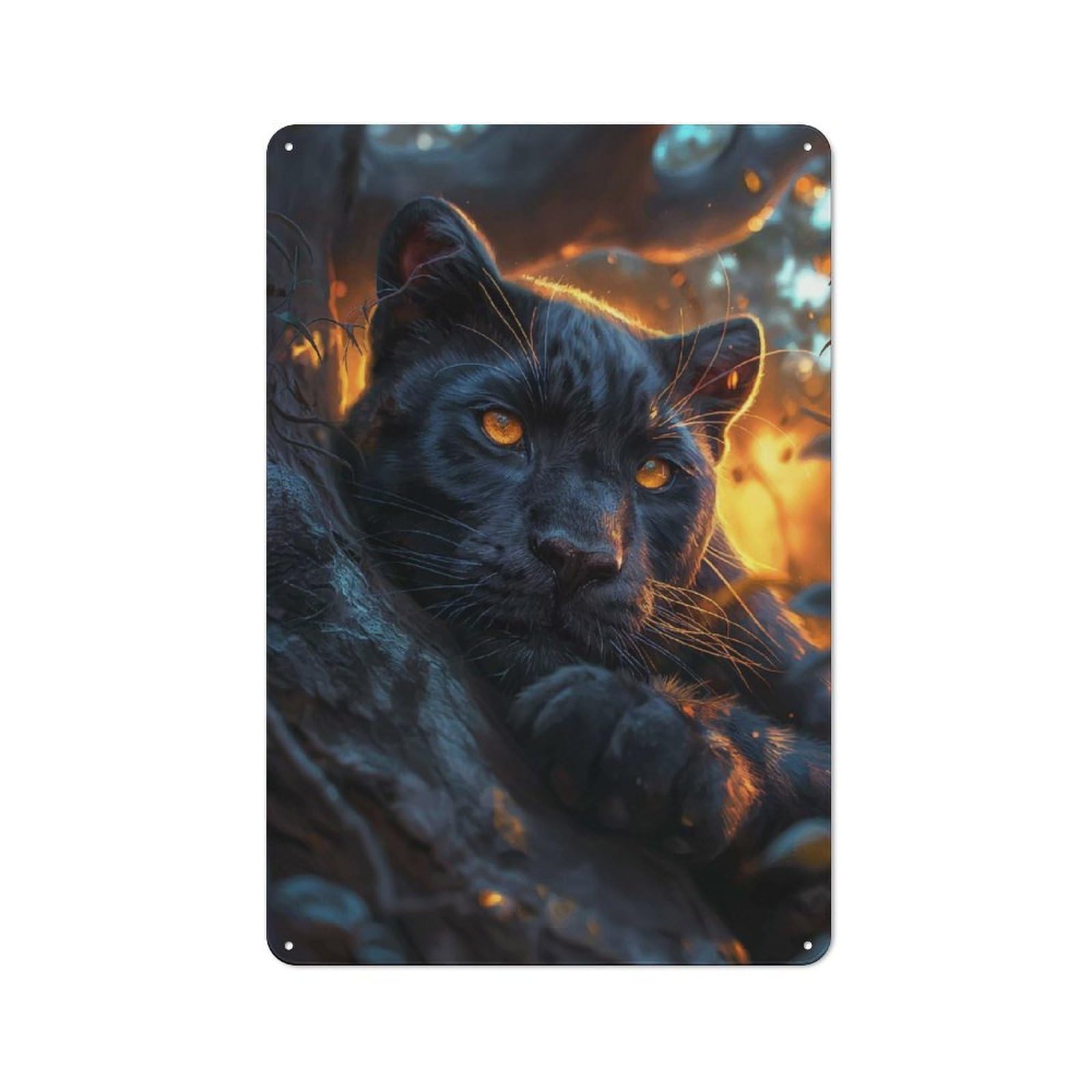 Junmoney Black Panther Dark Nostalgic Metal Wall Plaque 30X20cm, Retro Room Decor For Kitchen, Hallway, Bar Or Small Cafe