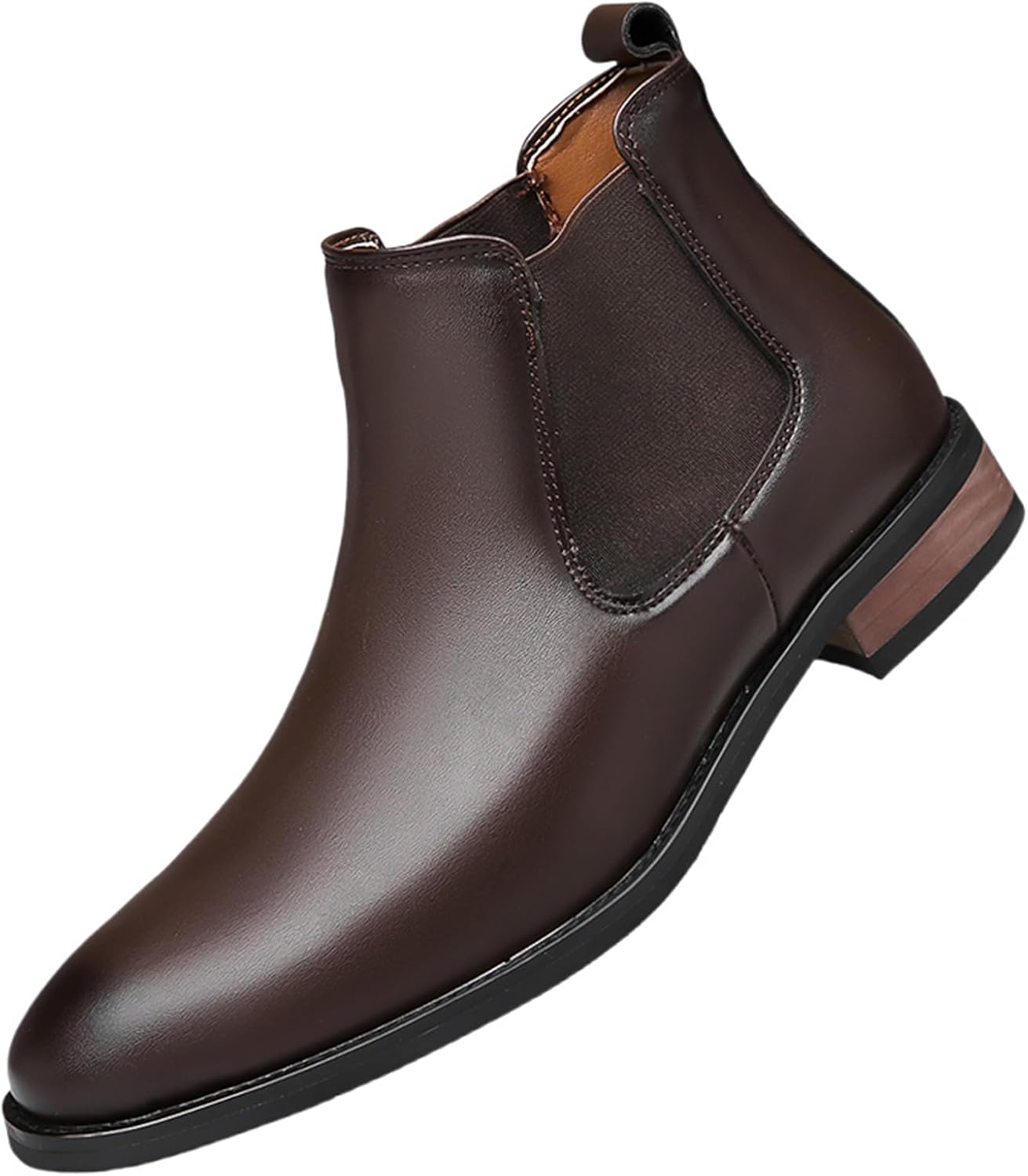 Men's Genuine Leather Slip-on Chelsea Ankle Boots Lightweight Durable Comfortable Flats Pointed Toe Dress Boots for Business Casual Office Autumn Winter Party Formal Outing