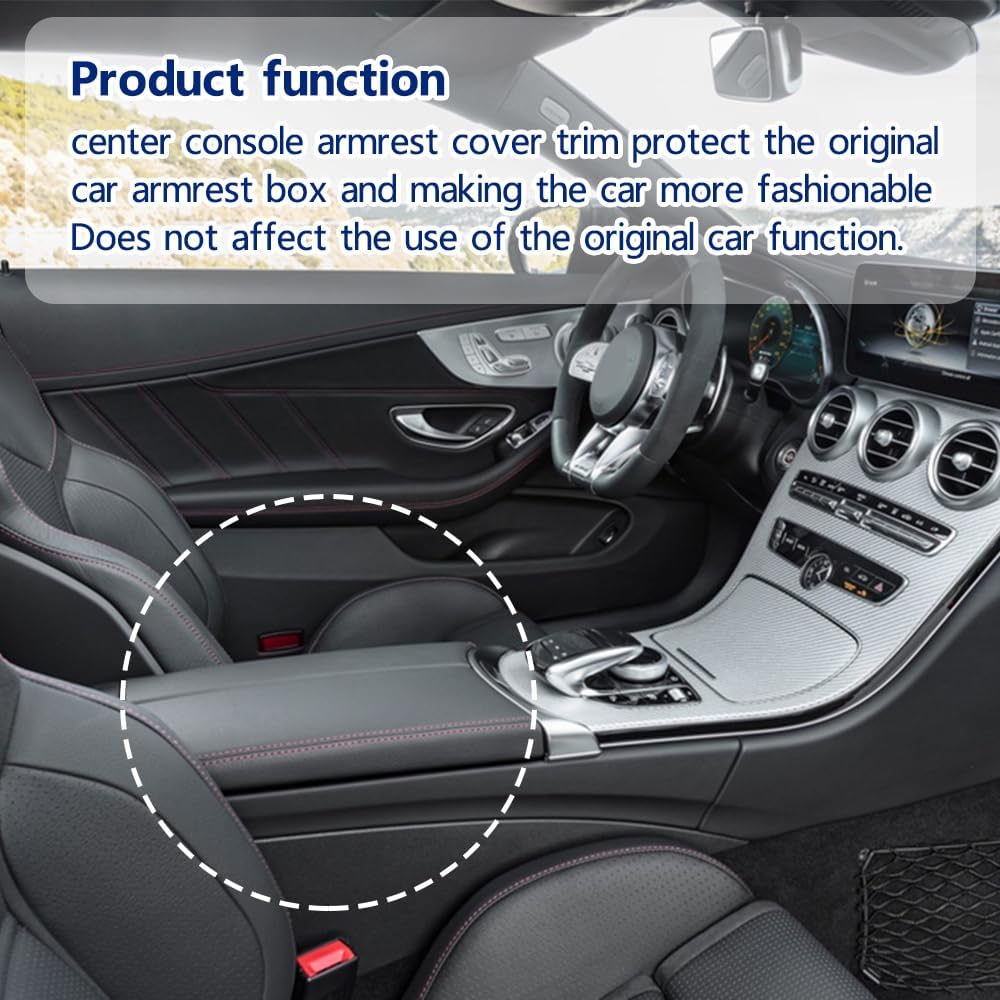 Center Armrest Box Cover Console Box Protect Cover Compatible with Mercedes Benz C Class W205 2015-2021 C180 C200 C250 C300 C350e,GLC X253 2016-2022 GLC250 GLC300 GLC350e Bright Black