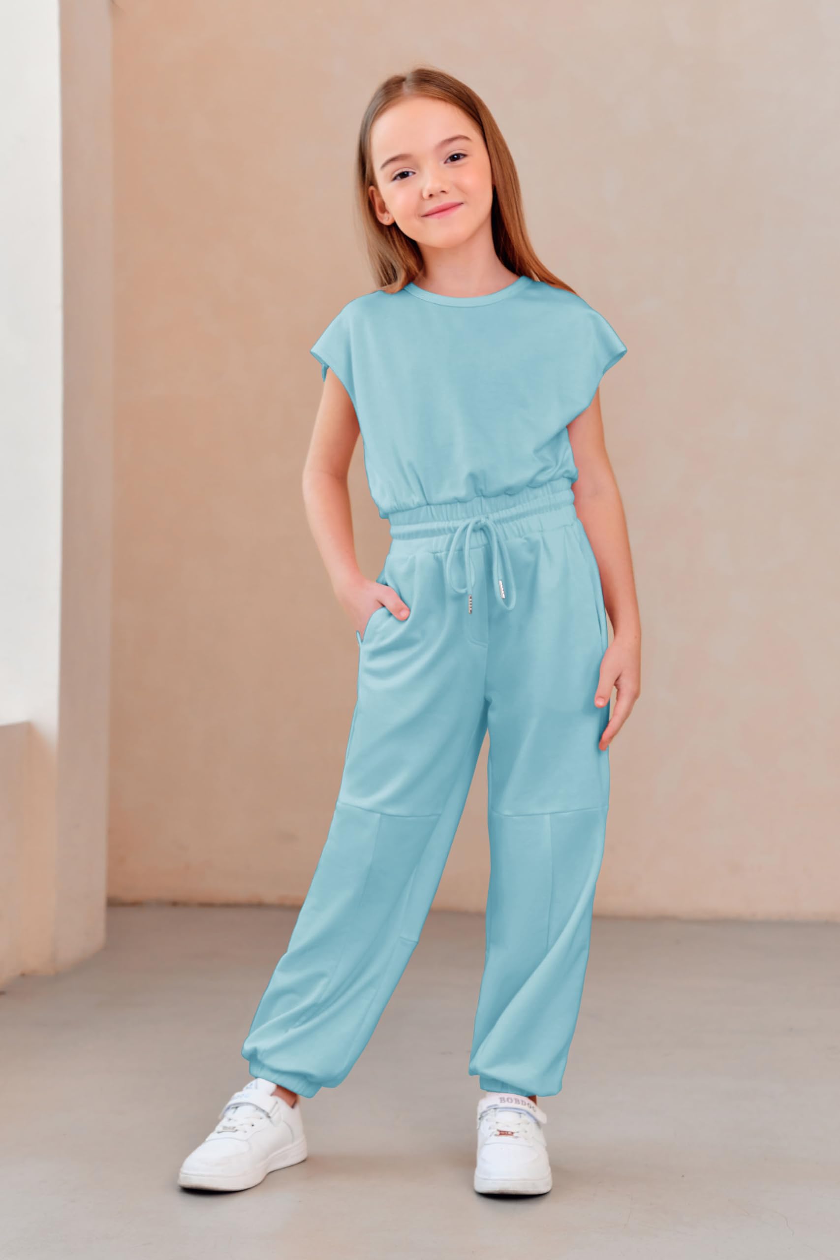 Haloumoning Combinaison pour fille - Mode - Pantalon long - Pour fille - Manches courtes - Décontracté - Pour le sport