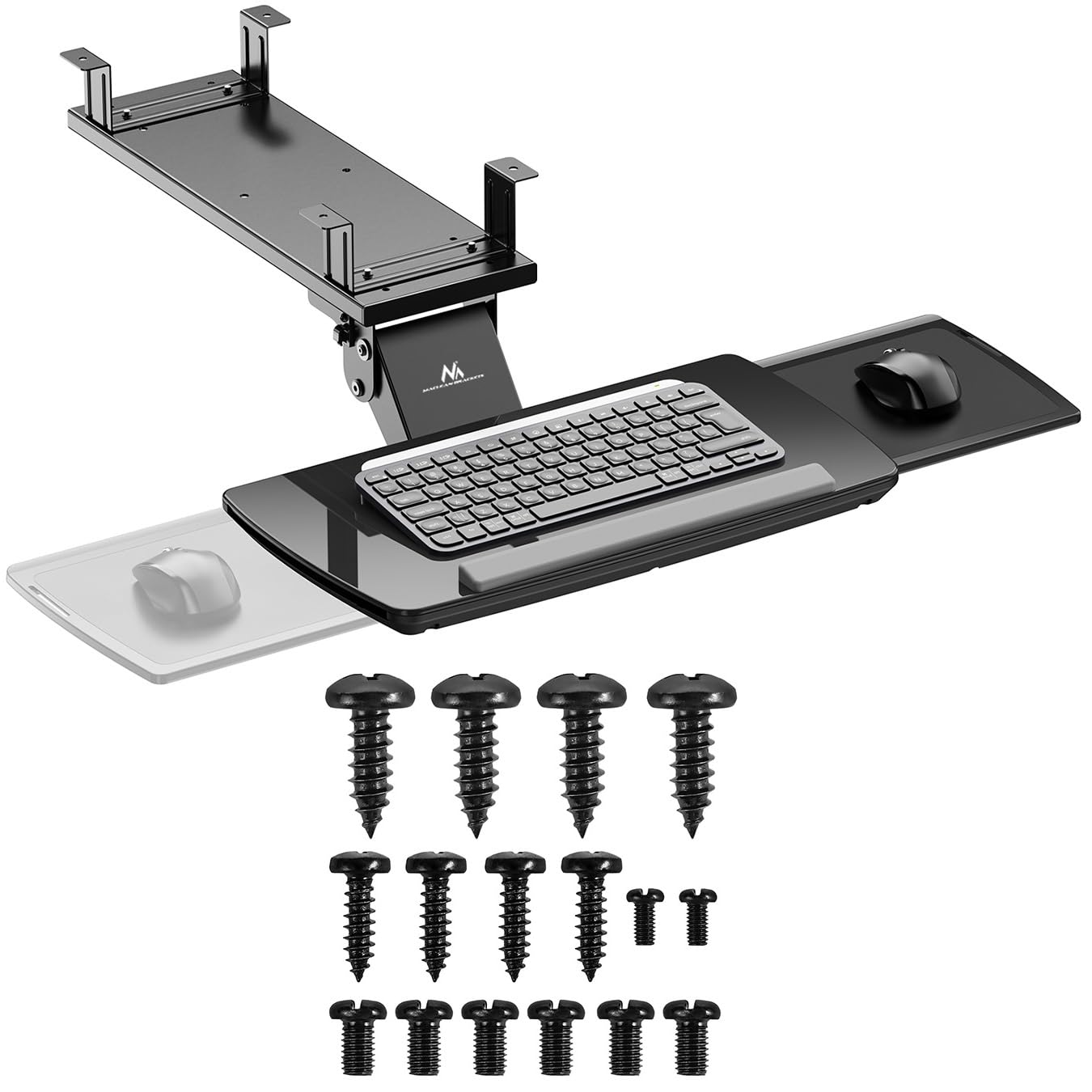 Maclean Plateau pour Clavier avec Plateau pour Souris - Réglable en Hauteur - Inclinable et Rotatif - Support Ergonomique pour Bureau jusqu'à 5 kg - Support de Clavier en Acier et Plastique (Noir)