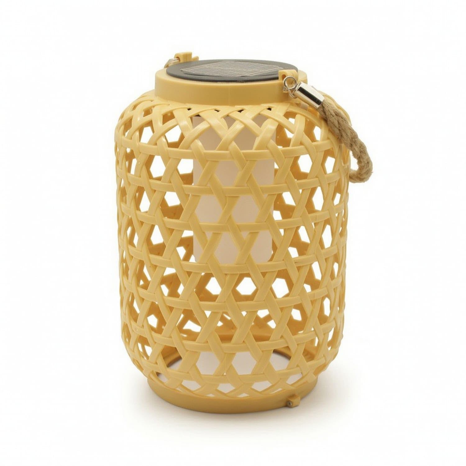 Hanging Lantern with Woven Shade Cordless Lantern with Rope Loop Decorative Solar Garden Light Rustic for Patio, Porch, Lantern Set-image-26