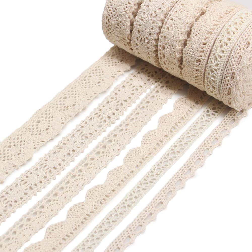 SEMINI 30 Yards Lace Trim Ribbon - Vintage Crochet Scalloped Edge for Bridal Wedding Decoration, Christmas Package, DIY Sewing Craft Supply - 5 Yards Each, 6 Styles (Black 01)