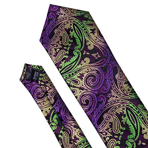 Barry.Wang Men Ties Paisley Woven Silk Necktie Set with Pocket Suqare Cufflinks Formal