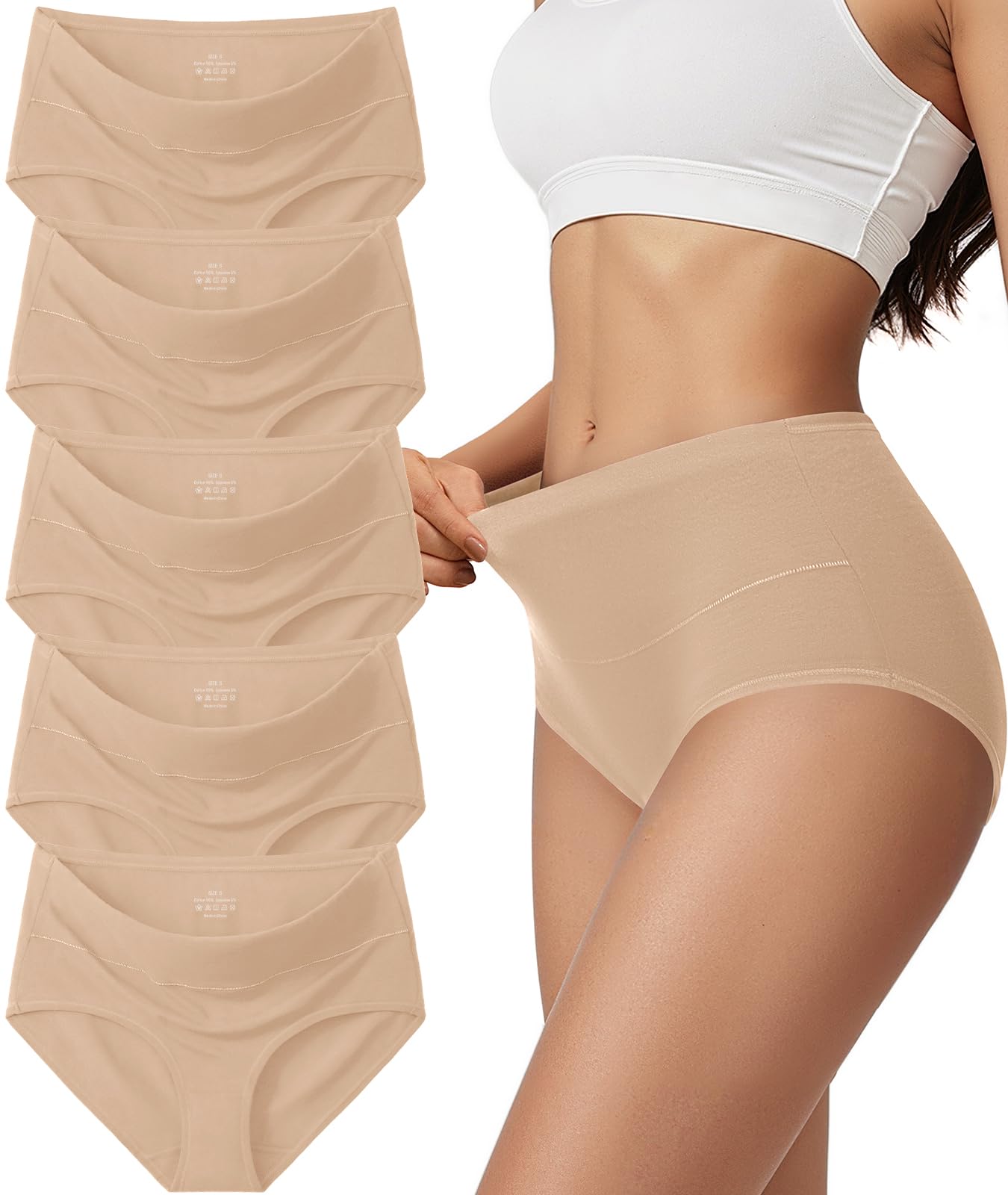 Vevmon Cotton Underwear for Women High Waisted Soft Ladies Panties 5 Pack | Full Coverage Breathable Briefs, Moisture-Wicking Cotton Fabric, Fits Comfortably Underwear for Gym, Work, Daily, Loungewear
