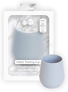 ezpz Tiny Cup Pewter: 100% Silicone Open Training Cup for Babies 4m+ - Pediatric Feeding Specialist Designed for Baby-Led Weaning