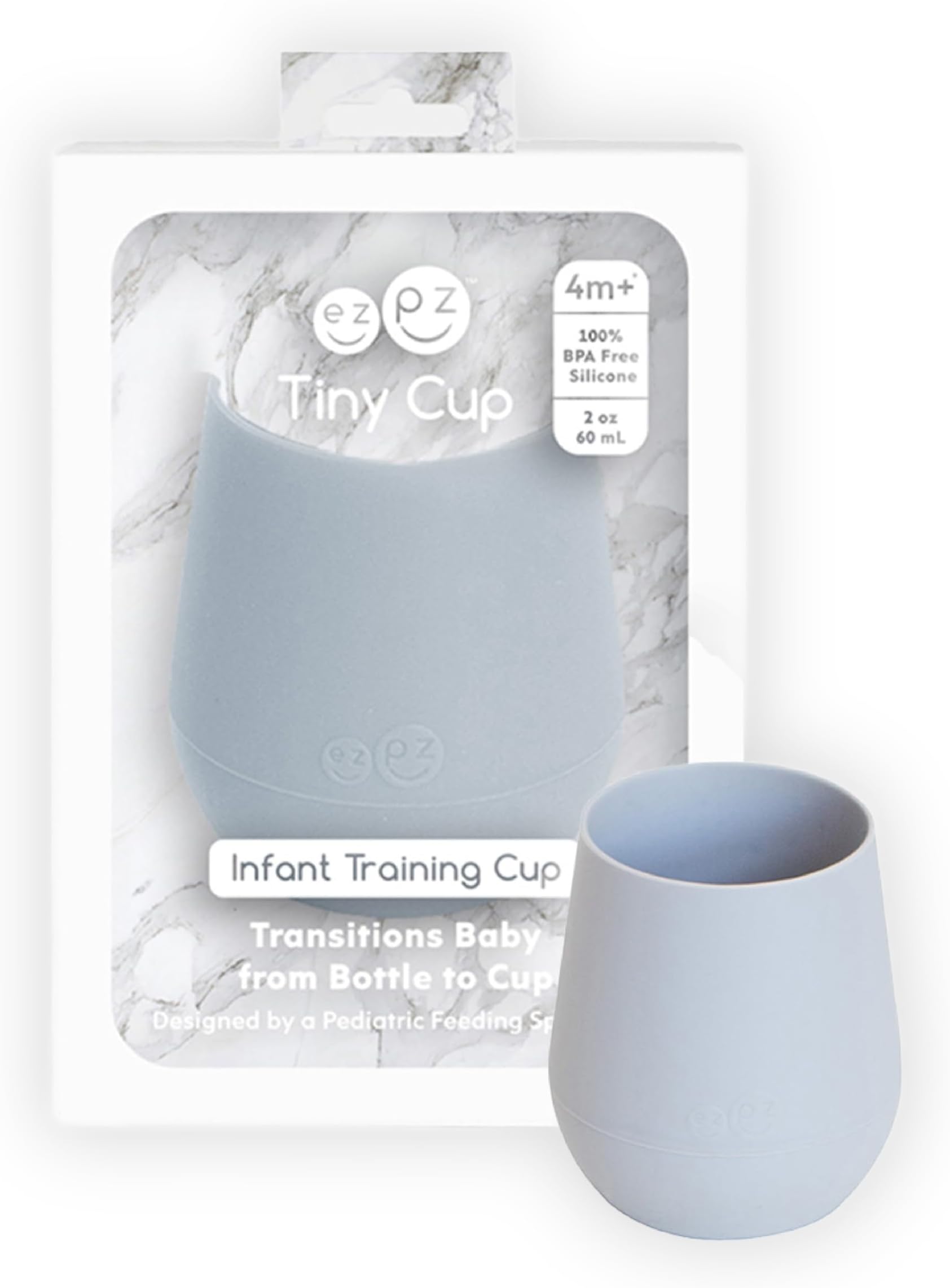 Ezpz Tiny Cup - 2oz/60ml Baby Weaning Cup - 100% Silicone Training Cup For Infants - BPA Free, Ideal Transition Design for little hands to Drink - 4+ Months (Pewter)