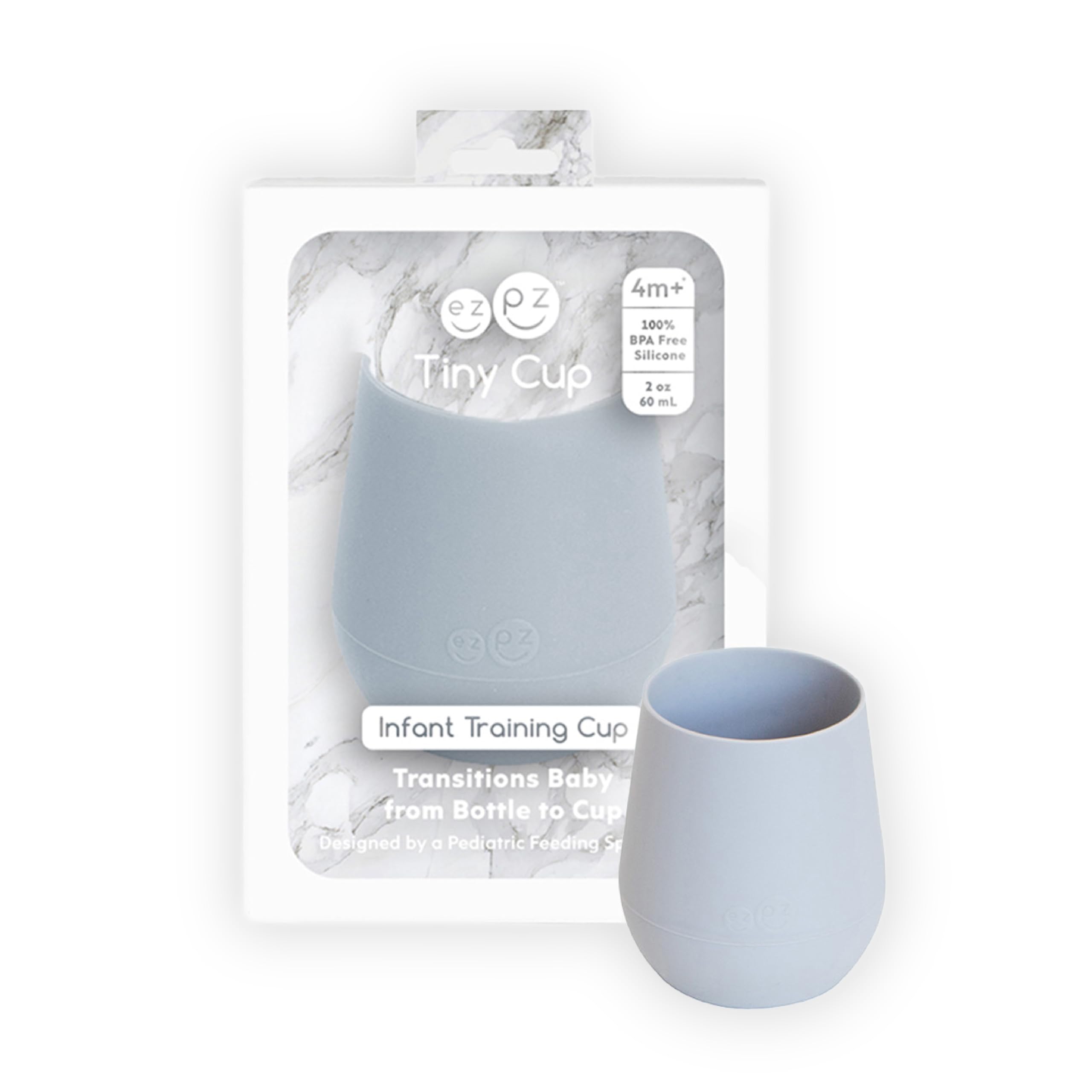 ezpz Tiny Cup - 100% Silicone Drinking Training Open Cup for Baby/Infants - Designed by a Pediatric Feeding Specialist - Soft Non-Slip Grip - Weighted Base & Tactile Bumps - 59 ml, 4 Months+ (Pewter)