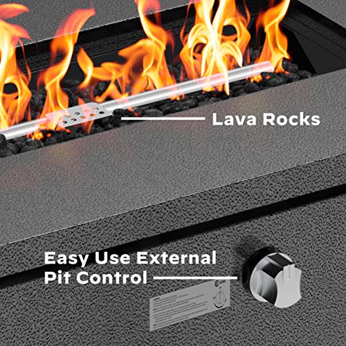 Ciays 42 Inch Gas Fire Pit Table, 50,000 Btu Propane Fire Pits For Outside With Steel Lid And Lava Rock, 2 In 1 Firepit Table For Gatherings Parties On Patio Deck Garden Backyard, Silver Grey #TOP3