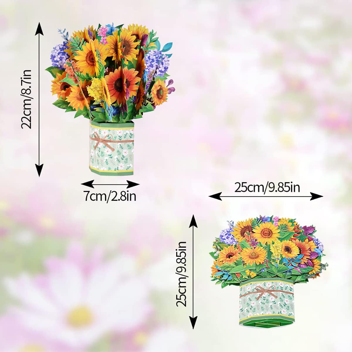 RUICK Pop Up Card Greeting Cards for Mom 9.8 X 9.8'' 3D Paper Flower Card Birthday Card Pop Up Bouquet Card with Blank Envelope for Birthday Mother's Day - Image 3