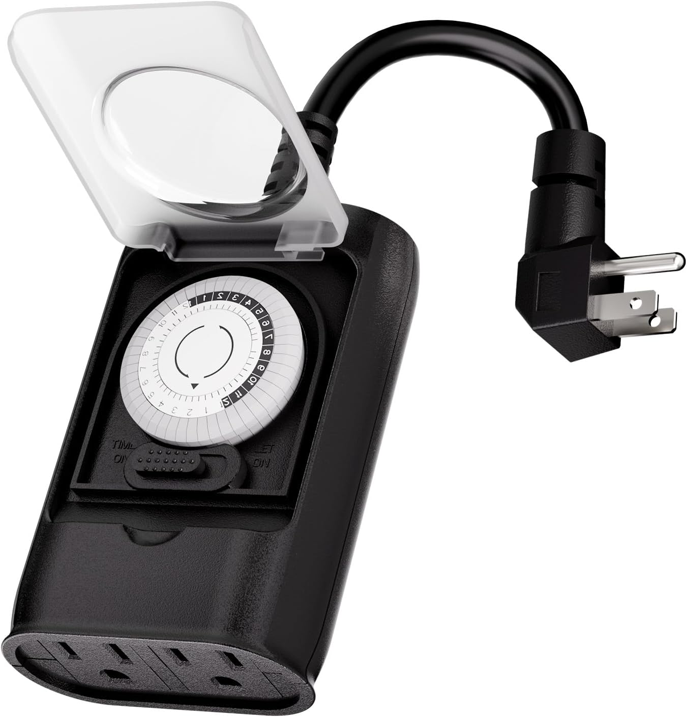 K KASONIC - Outdoor Light Timer Outlet, 24 Hour Mechanical Switch, Heavy Duty Plug in Timer Waterproof with 2 Grounded Outlet, ETL Listed (Black)
