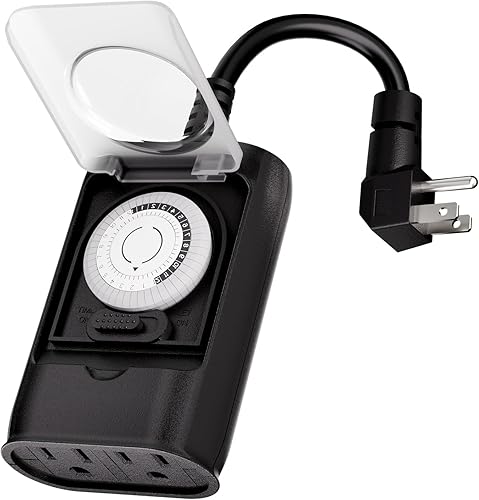 K KASONIC - Toma de temporizador de luz para exteriores, interruptor mecánico de 24 horas, temporizador de enchufe resistente al agua con 2 tomas de