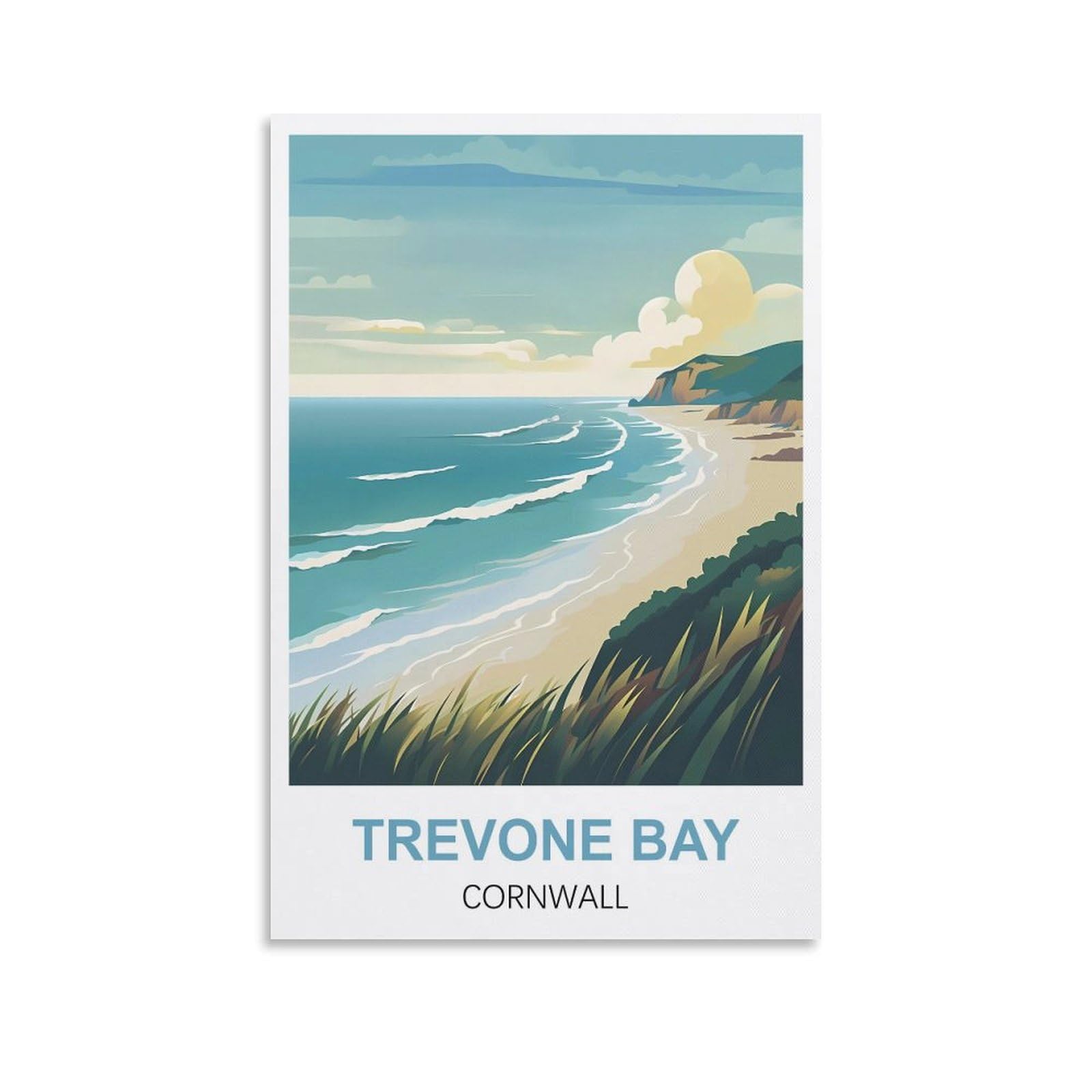 Hnrojico Unframe-Style Trevone Bay Cornwall Vintage Travel Poster 12X18inch(30X45cm) Canvas Wall Art Poster Prints