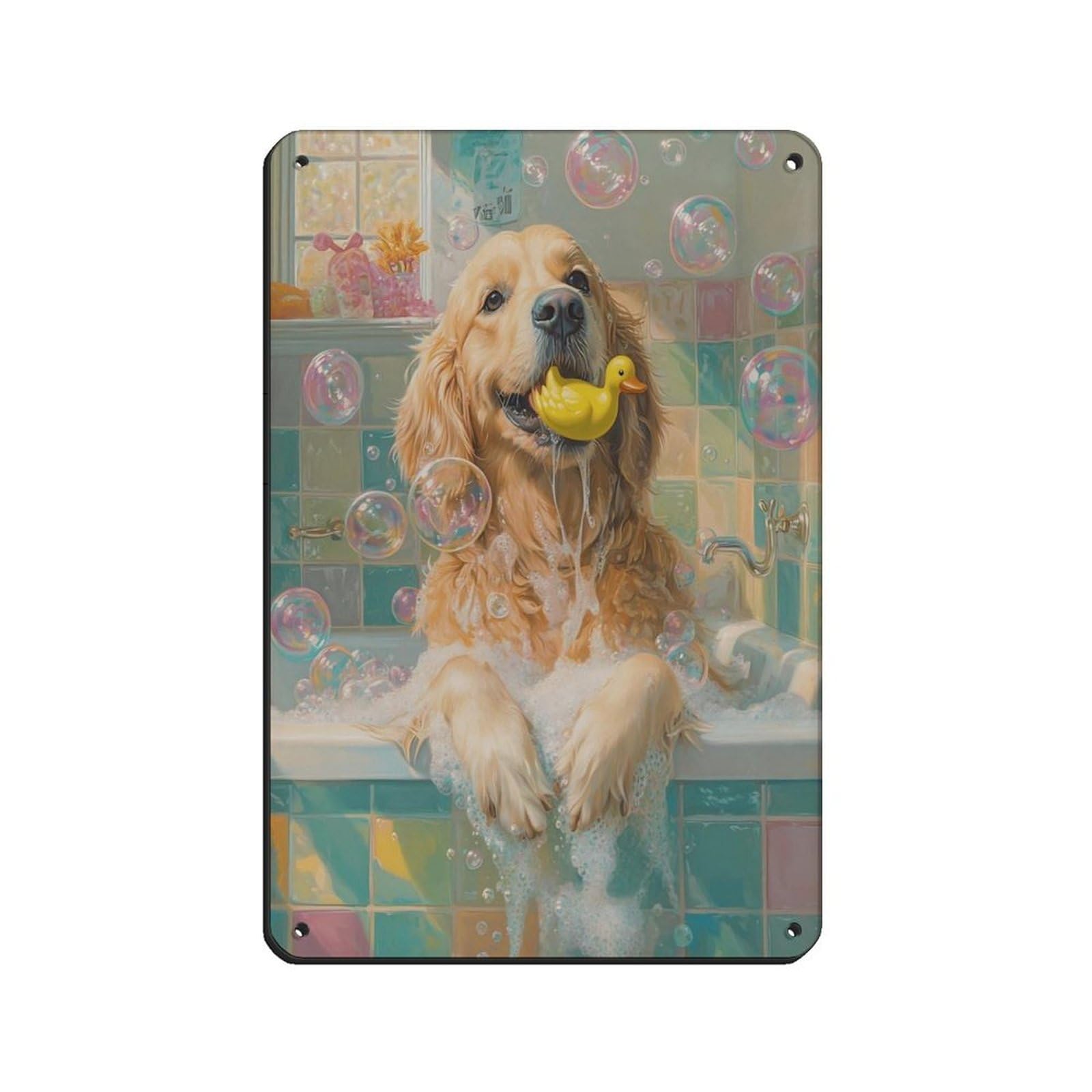 Bubble Bathtub Dog Poster Tin Sign Vintage Metal Pub Club Cafe Bar Home Wall Art Decoration Poster Retro 8x12inch(20x30cm)