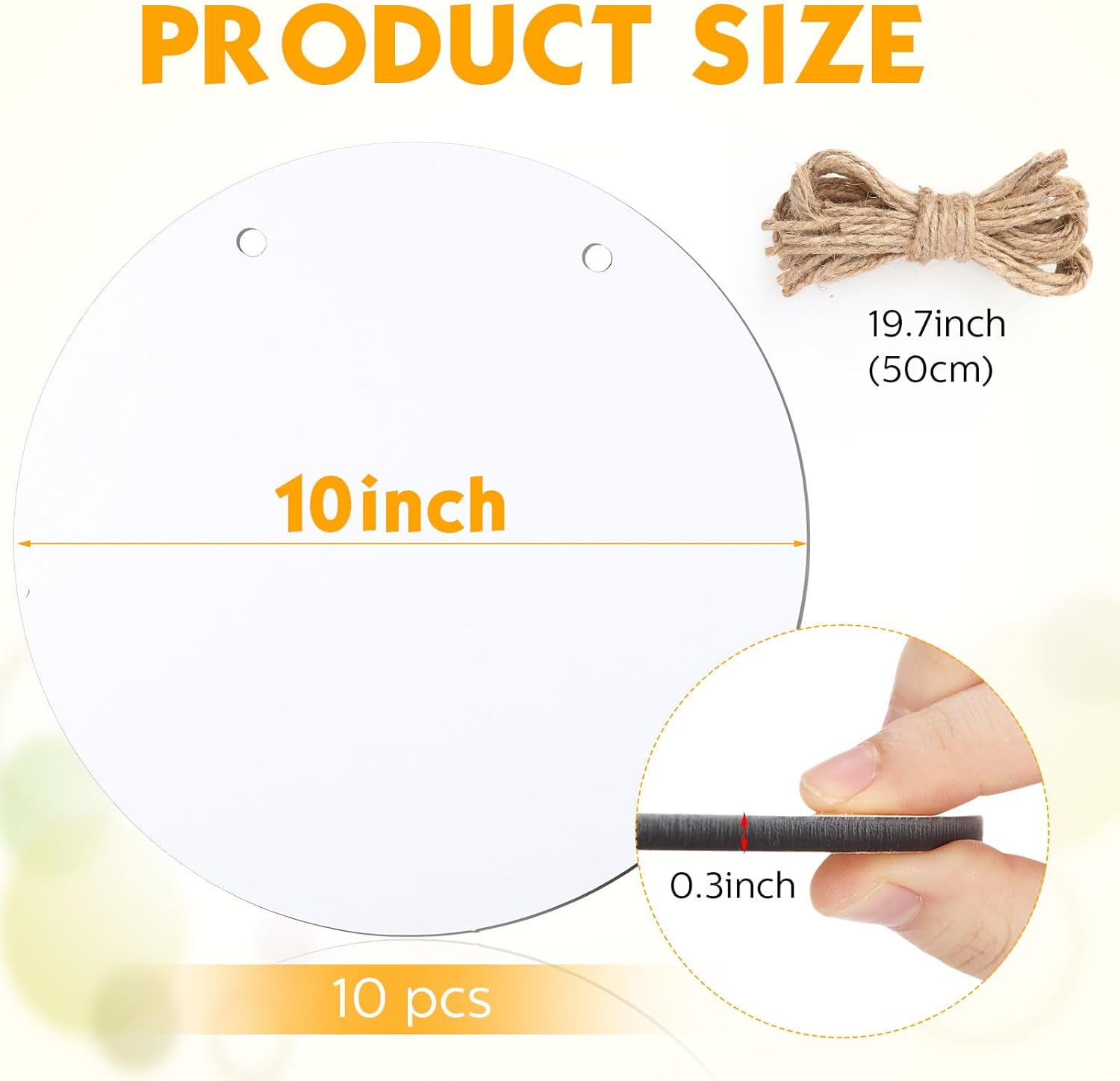 Beeveer 10 Pcs Round Sublimation Door Hanger Blanks Wall Hanging MDF Wood Blanks Unfinished Wooden Sign Circle Sublimation Sign with Rope for Heat Press Machine(10'' X 10'')
