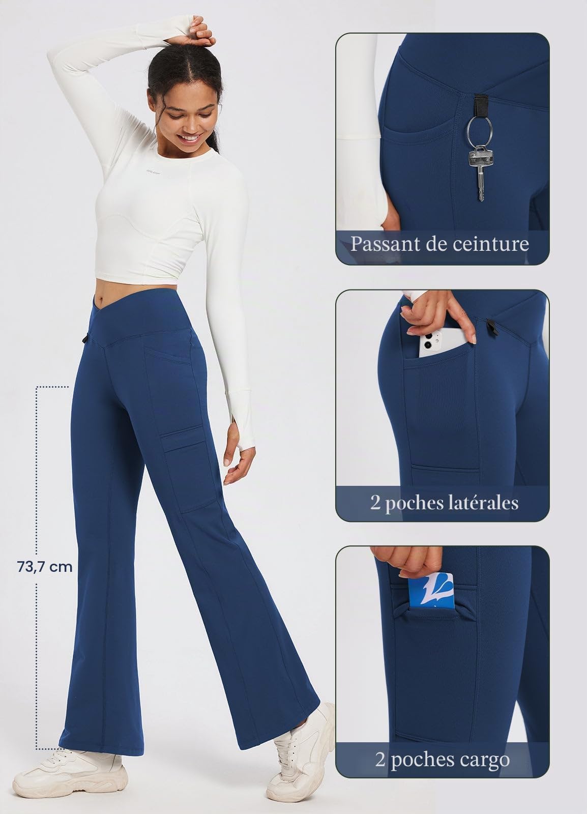 baleaf Pantalon Thermique pour Femme avec Poches randonnée, imperméable Coupe Bootcut Chaud d'hiver Cardamome Bleu Manche XL