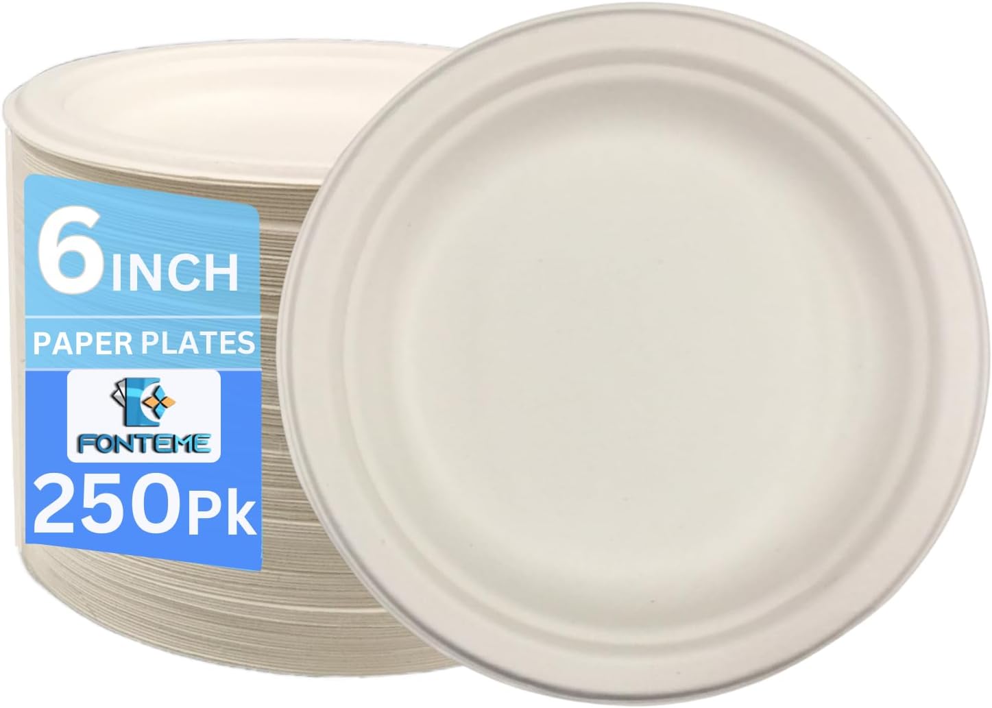 Fonteme 6inch Bagasse Biogradeble Plates 250 Count 6