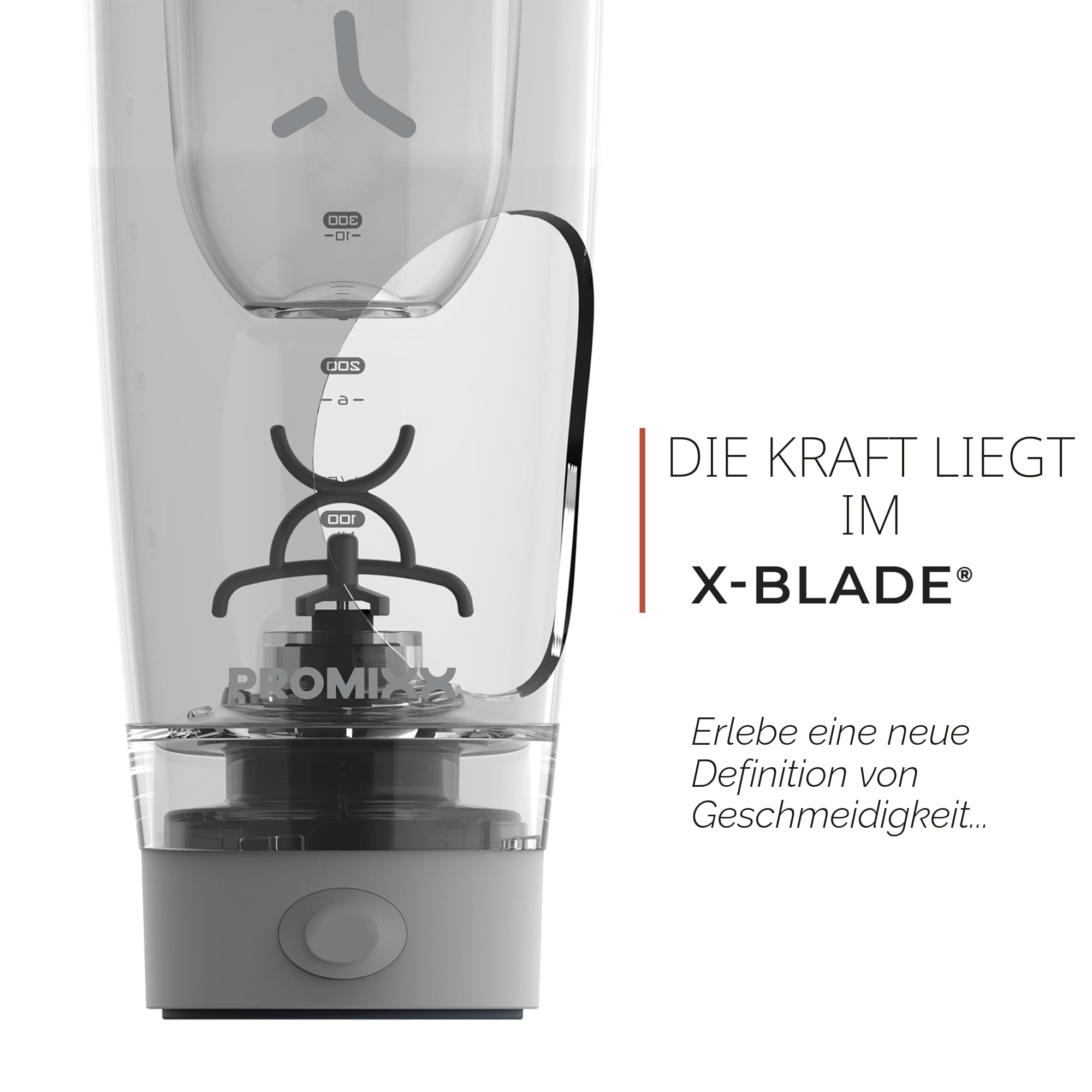 Promixx Pro Elektrische Shaker-Flasche – 600ml – USB-C Aufladbarer Vortex Protein-Mixer mit X-Blade-Technologie & Supplement-Fach – BPA-freier Easy-Cleaning-Shaker für Fitness & Reisen – Graphitgrau