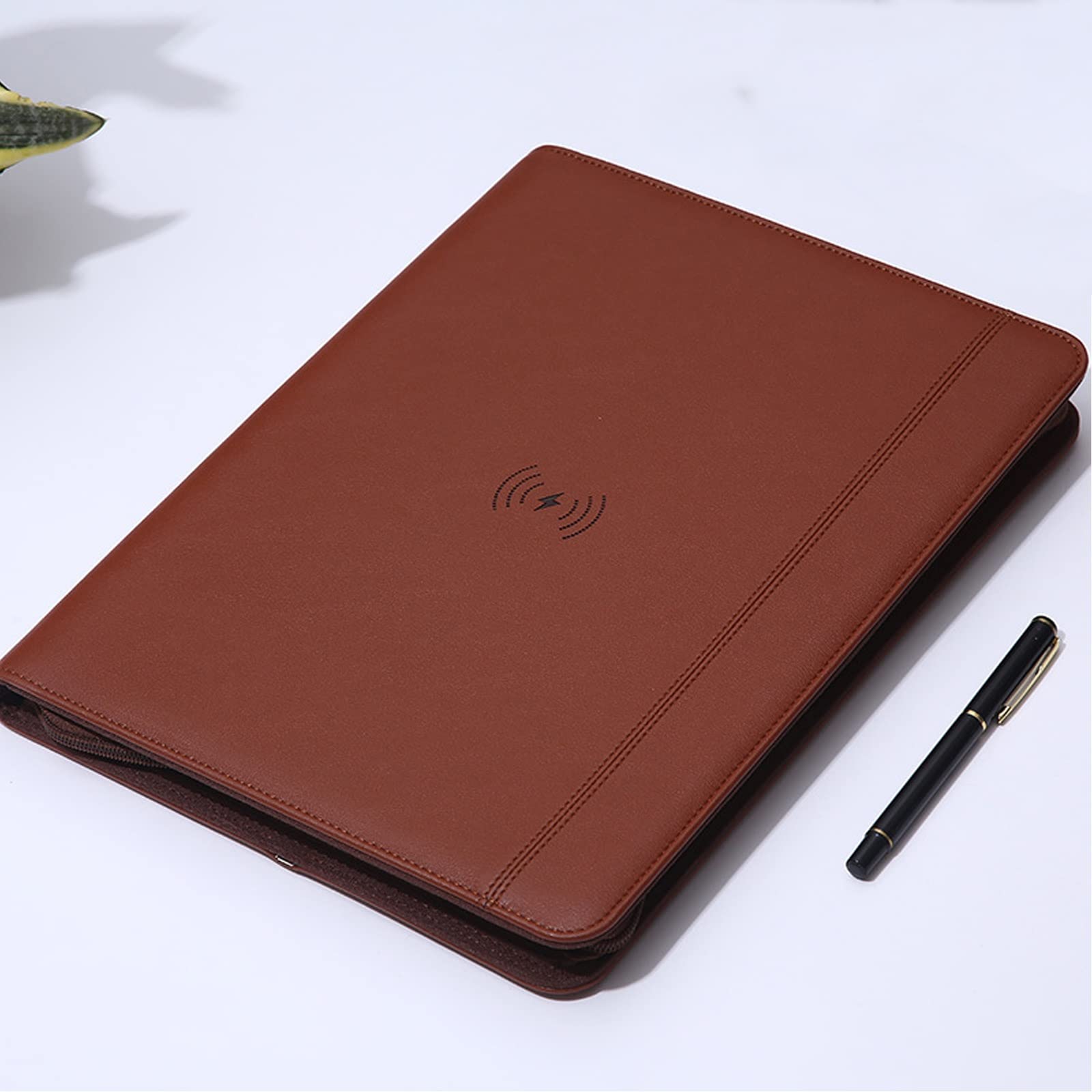 Cartella multifunzione A4 in pelle PU con caricatore, calcolatrice e organizer per notebook, per professionisti (argento)