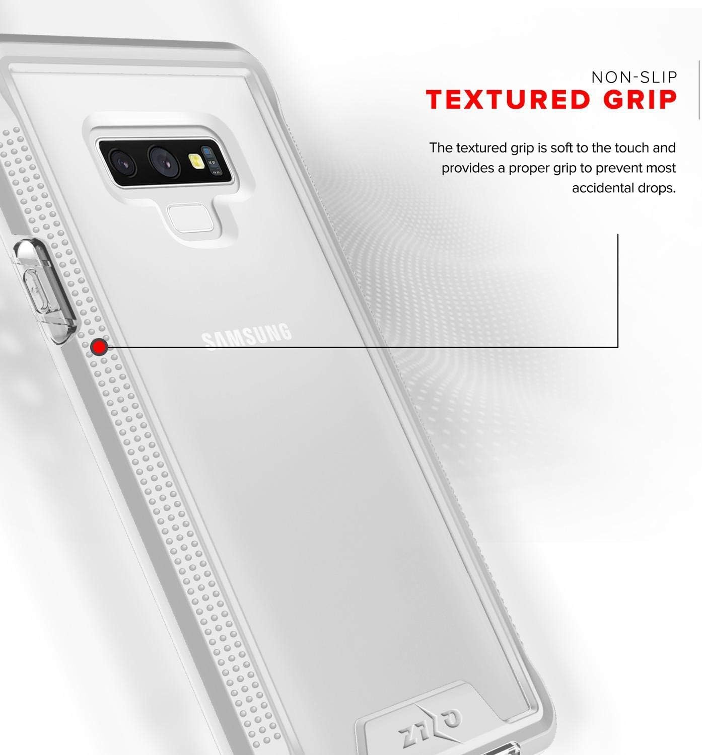 Zizo ION Series Compatible with Samsung Galaxy Note 9 Case Military Grade Drop Tested with Tempered Glass Screen Protector Silver Clear