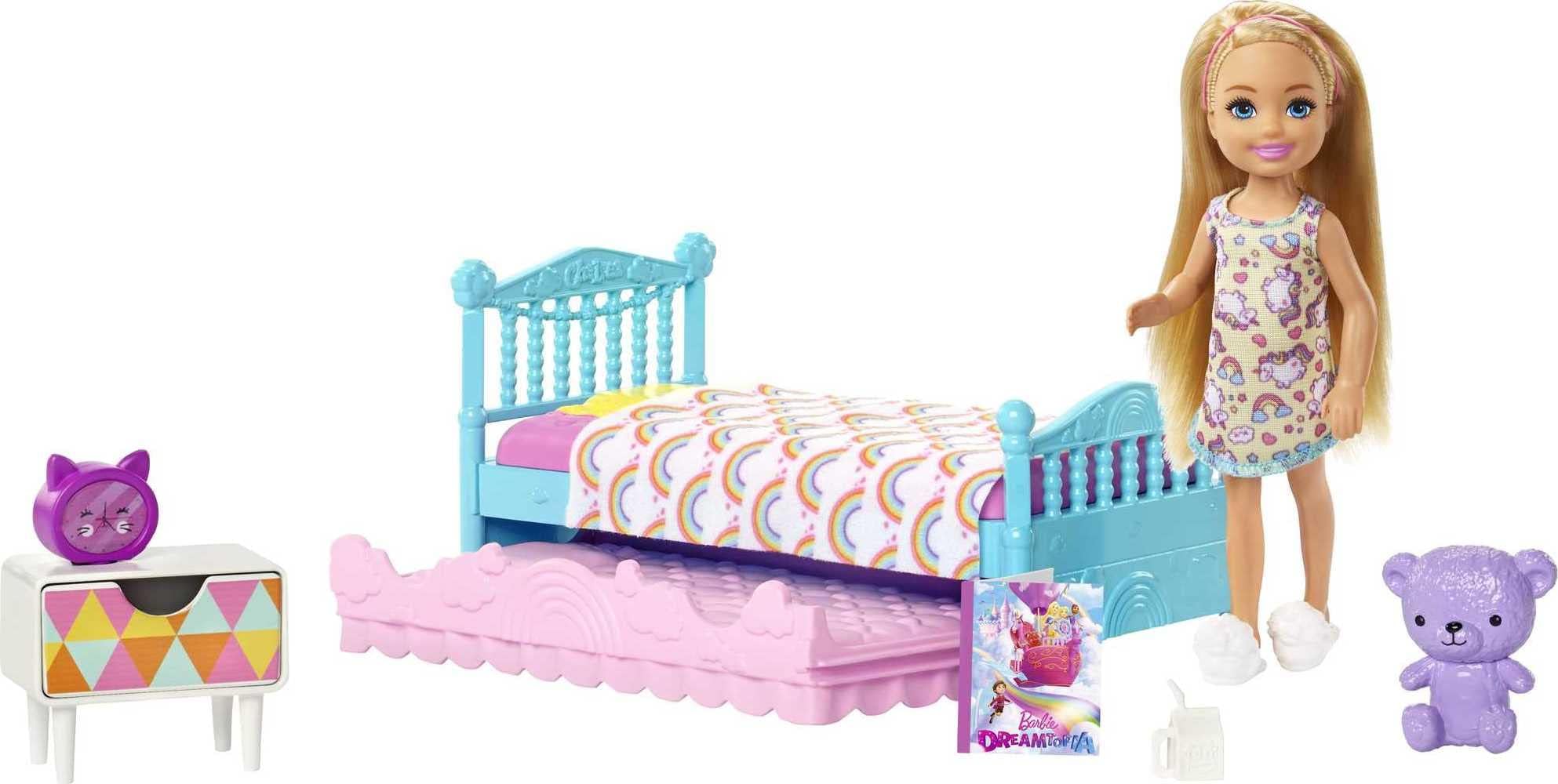 Barbie Club Chelsea Doll and Playset with 6 Inch Blonde Doll, Bedroom with Working Trundle Bed, Teddy Bear and More