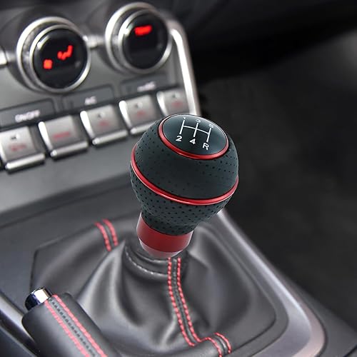 Miniatura 2 de Accesorio de autos, perilla de 5 velocidades, para palanca de cambios de transmisión manual MT, universal, piel sintética PU., Rojo