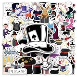 53pcs Magician Stickers, Waterproof Vinyl Stickers with Rabbit, Poker, Hat & Magic Wand Patterns, Suitable for Kids & Adults, Decor for Laptop, Phone