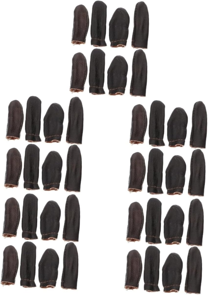 VILLCASE 20sets Leather Thimble Finger Protectors of Cowhide Finger Sleeves for Hand Sewing Crafts and Needle Felting Random Colors Included