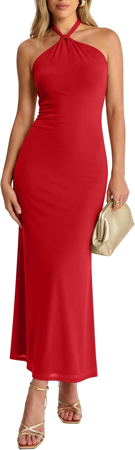 Prinbara Womens Halter Neck Bodycon Maxi Dresses 2026 Summer Mesh Backless Elegant Formal Wedding Guest Party Club Long Dress
