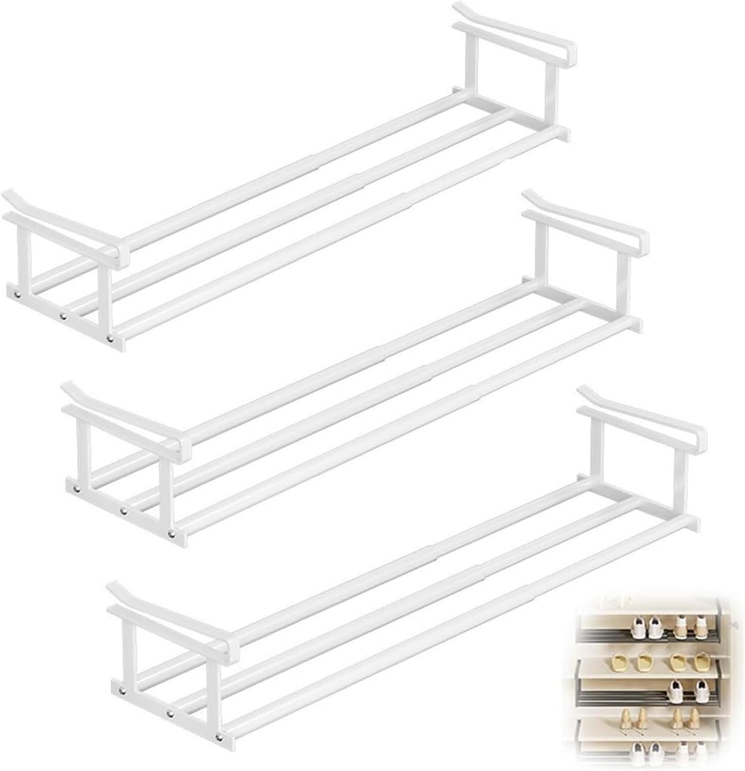 Cabinet Telescopic Shelf, Multifunctional Expandable Shoe Rack Organizer - Double Your Limited Space, Retractable Expandable Under Cabinet Hanging Rack Organizer Non-Slip, No Punch (White/3PCS)