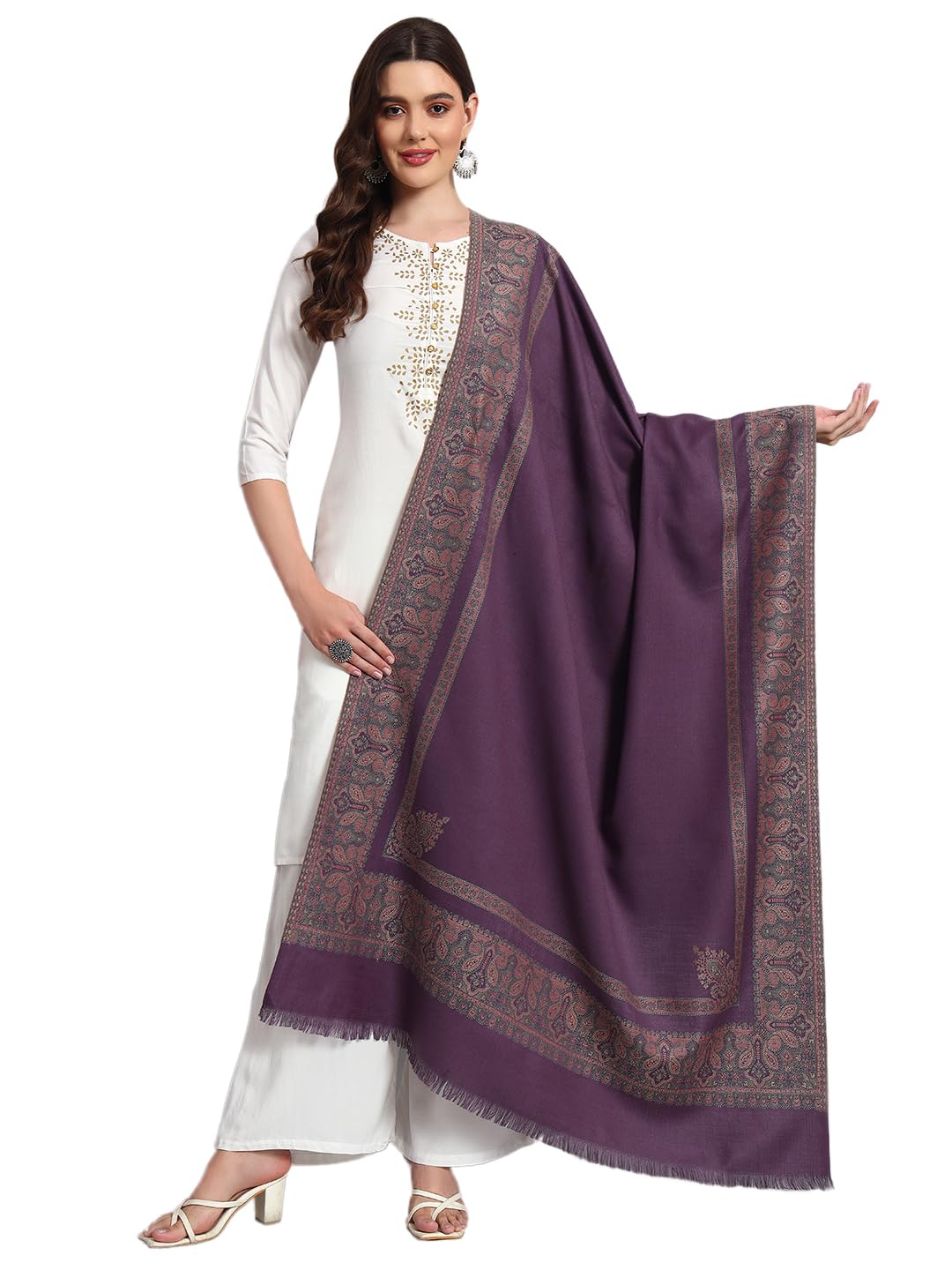 ravaiyaa - attitude is everything Women's Jamawar Design Stylish Shawl, Warm and Soft Winter Shawl, Kashmiri Wool Shawl Wraps, Faux Pashmina (80L x 40W)-picture-14