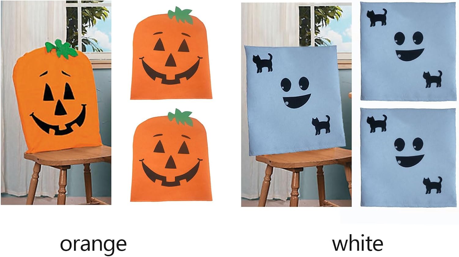 Halloween Chair Covers for Dining Room Ghost Pumpkin Chair Back Covers, Non Woven Fabric Ghost Pumpkin Seat Covers for Chairs Halloween Decorations Indoor Chair Covers Protector (6pcs pumpkin)