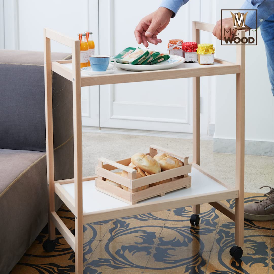 Carrello Multiuso, 2 Ripiani, 100% Legno Faggio, 34x60x83h cm, Con Rotelle, Made in Italy