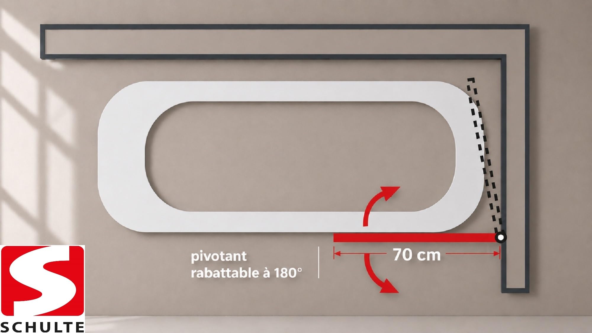 Schulte pare baignoire 70 x 120 cm, alu-argenté, réversible, verre 5 mm | paroi pivotante paroi pivotant rabattable à 180° verre trempé