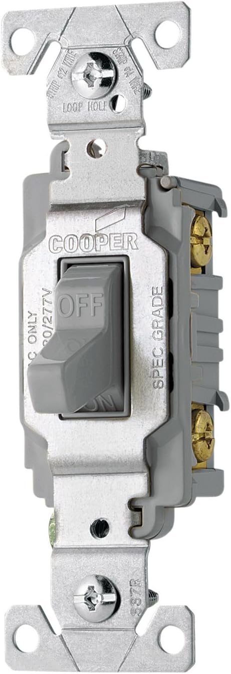 Eaton CS120GY 20-Amp 120/277-volt Commercial Grade Single Pole Compact Toggle Switch with Side Wiring, Gray Color