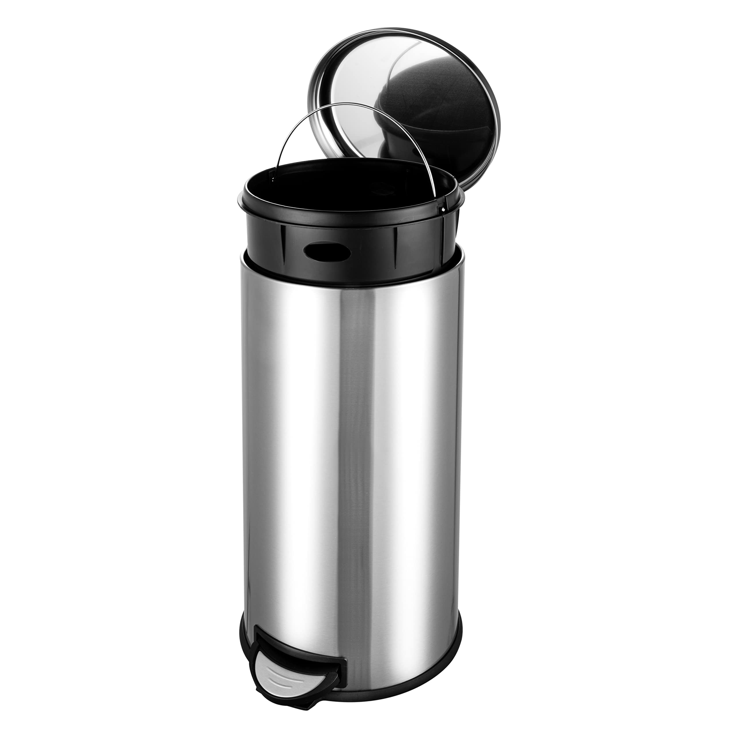 Amazon Basics Poubelle ronde à pédale acier inoxydable 30 L argent Satin