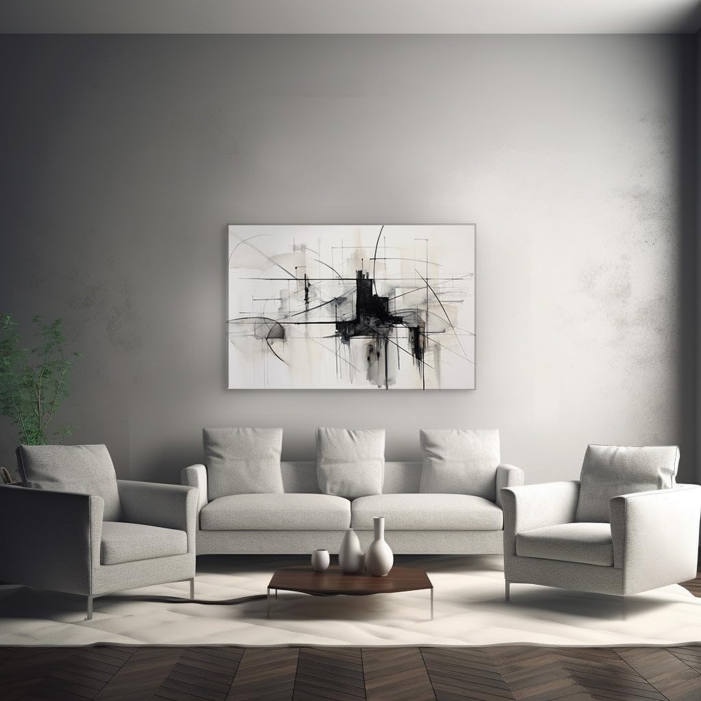 Canvas for Living room. Convergence of Complexity: The Dynamic Interplay of Lines in Minimalist Artistry, 27 x 18 inch Canvas Wall Art - Ready to Hang
