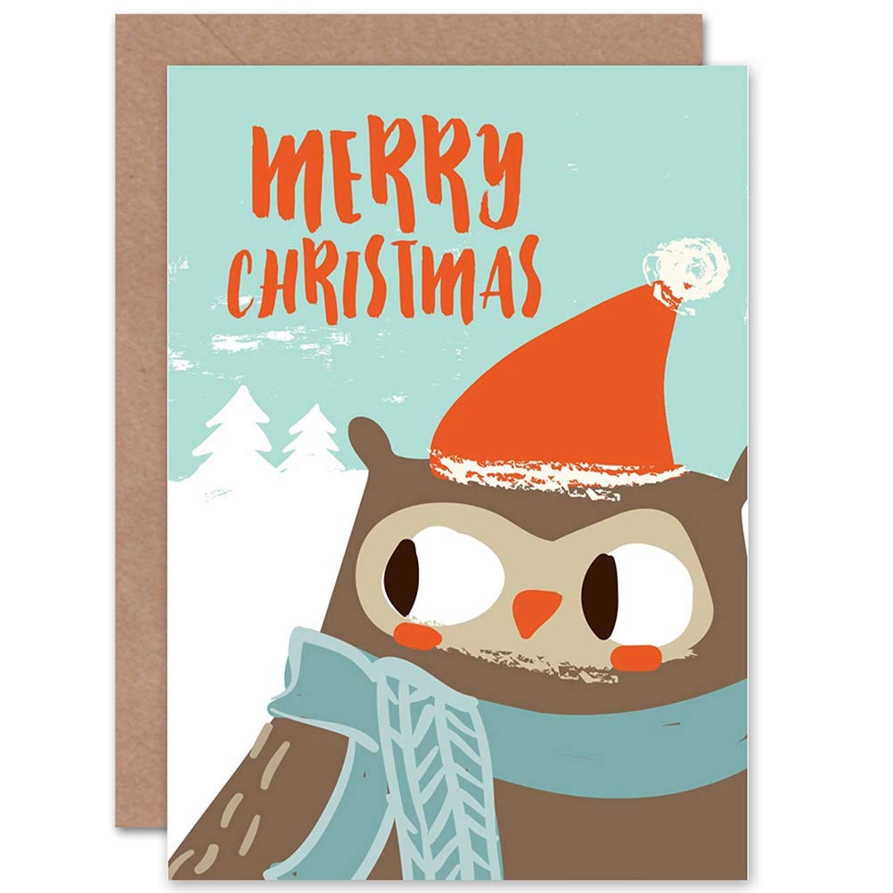 Wee Blue Coo Weihnachtskarte – Niedlicher Eule Mit Weihnachtsbaum Design